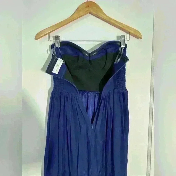 AMANDA UPRICHARD GISELE NAVY BLUE SILK MAXI DRESS GOWN STRAPLESS - Picture 9 of 10